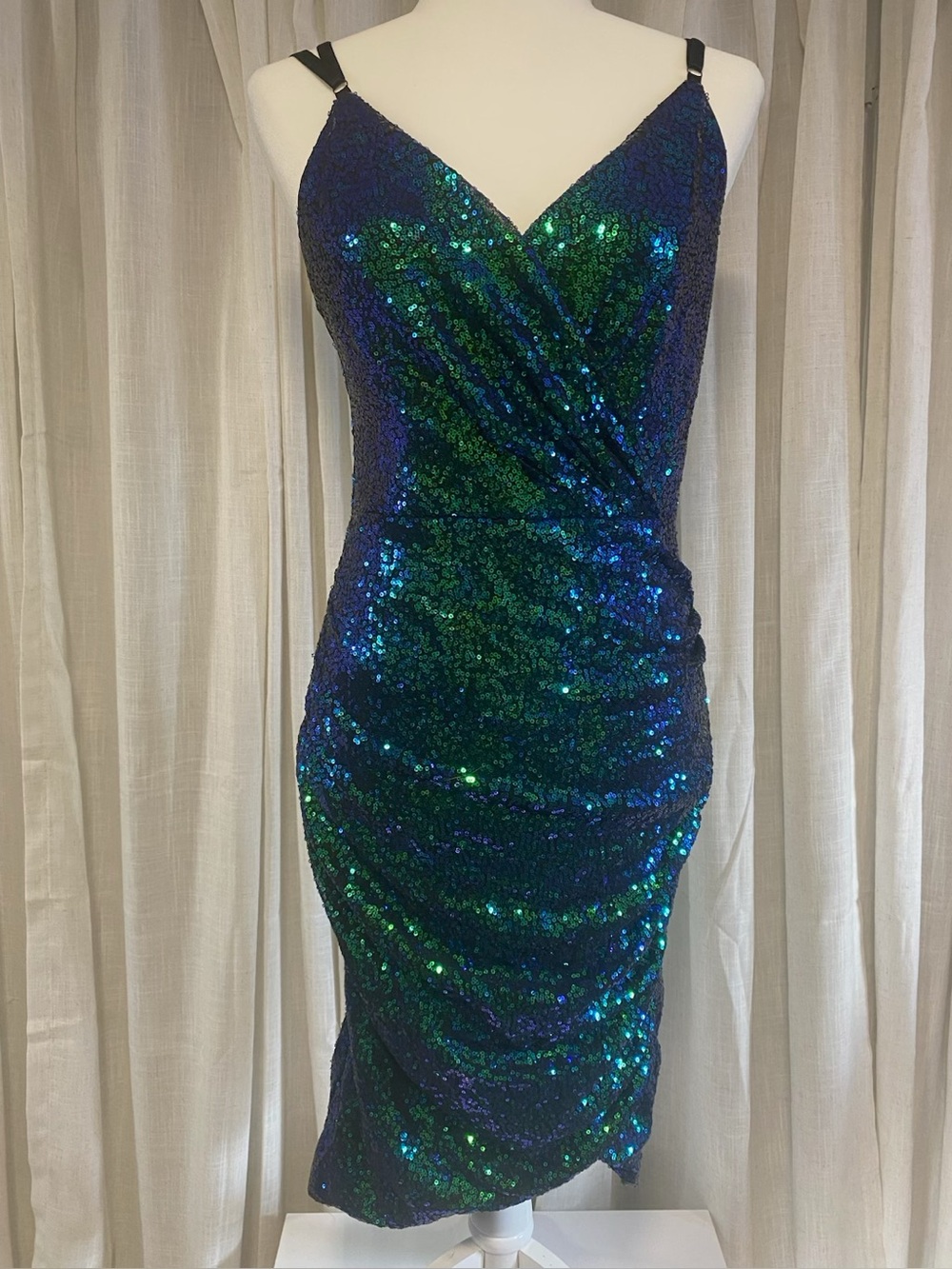 Grace Karin Sequin Green-Blue Wrap Dress S